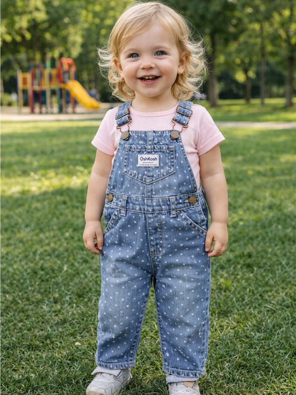 OshKosh B'gosh Baby Girls Denim Heart Print Bib Overalls 2T